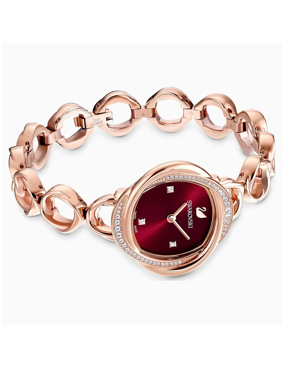 Swarovski Crystal Flower Red Dial Rose Gold Steel Strap Watch for Women - 5552783 Watches Swarovski   