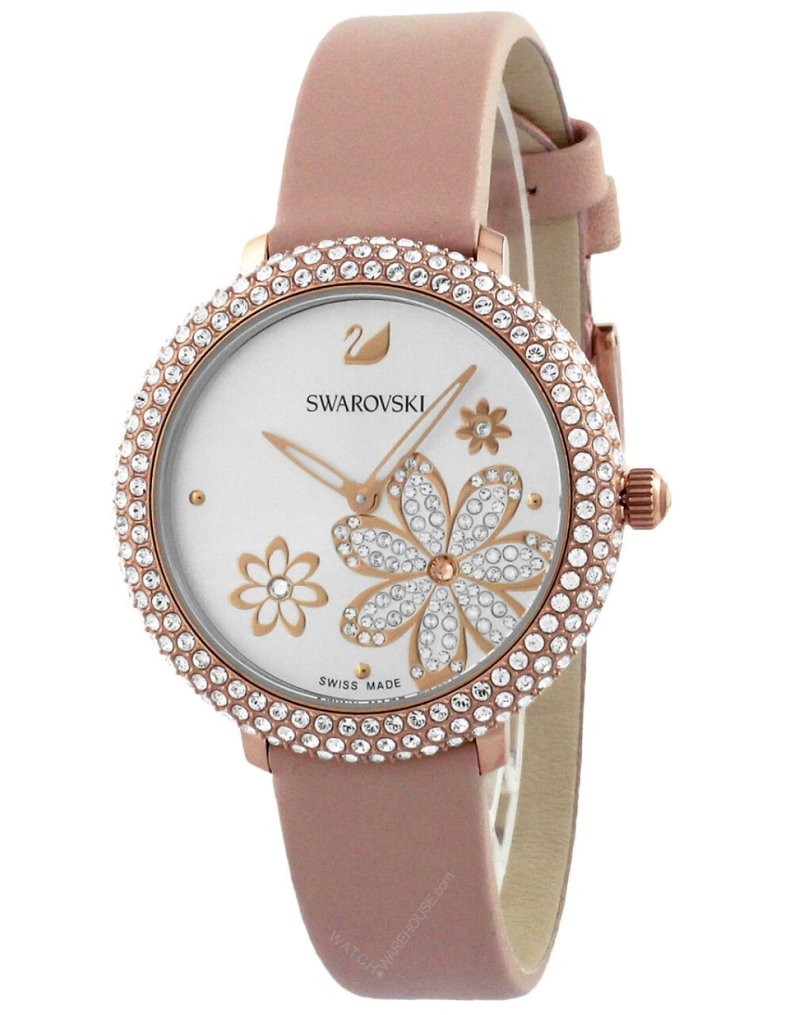 Swarovski Crystal Frost White Dial Pink Leather Strap Watch for Women - 5519223 Watches Swarovski   