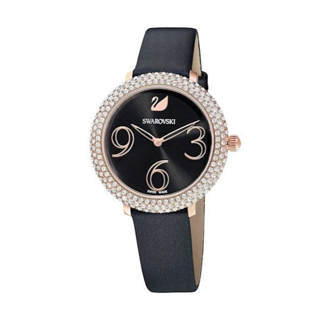 Swarovski Crystal Frost Black Dial Black Leather Strap Watch for Women - 5484058 Watches Swarovski   