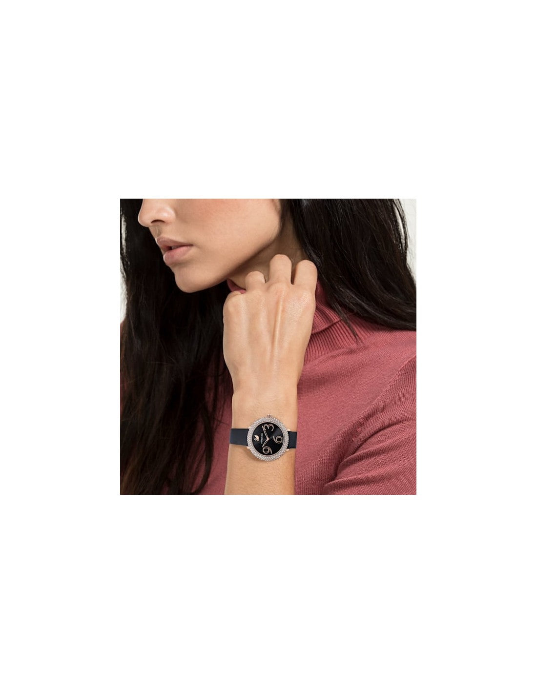 Swarovski Crystal Frost Black Dial Black Leather Strap Watch for Women - 5484058 Watches Swarovski   