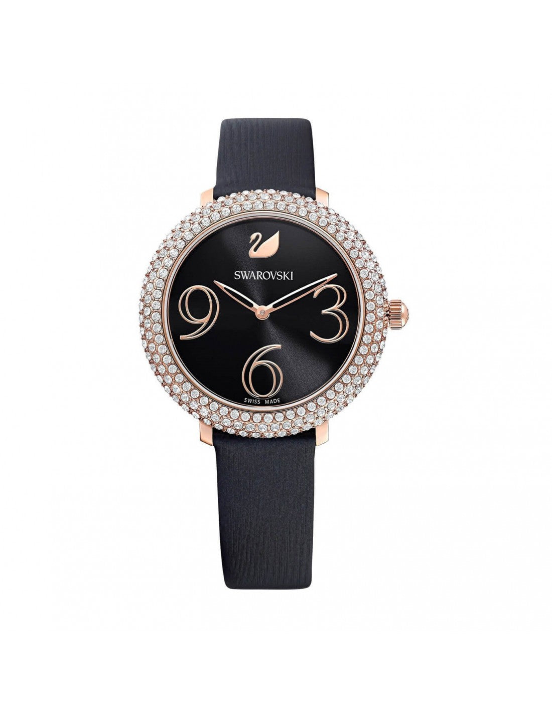 Swarovski Crystal Frost Black Dial Black Leather Strap Watch for Women - 5484058 Watches Swarovski   