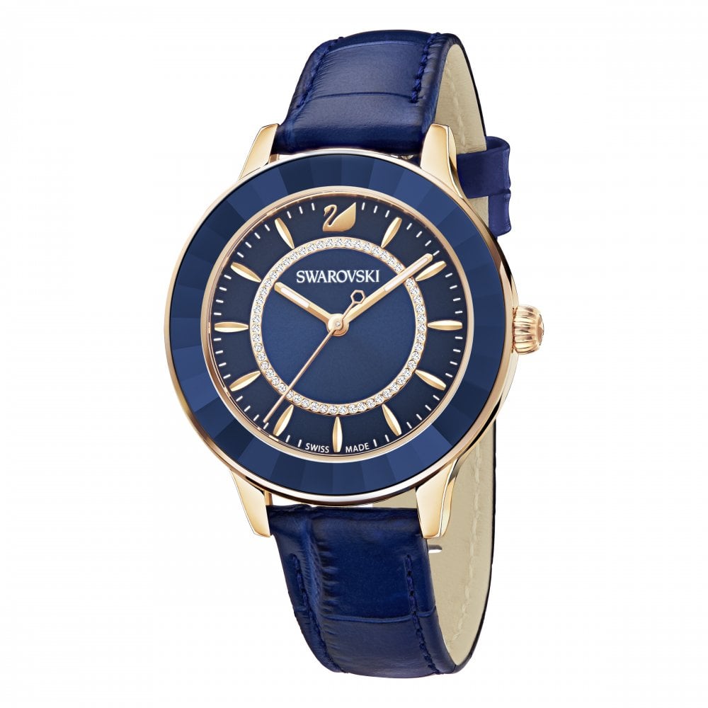 Swarovski Octea Lux Blue Dial Blue Leather Strap Watch for Women - 5414413 Watches Swarovski   