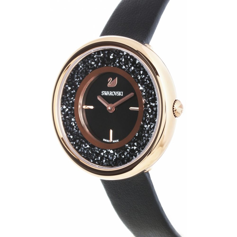 Swarovski Crystalline Pure Black Dial Black Leather Strap Watch for Women - 5275043 Watches Swarovski   