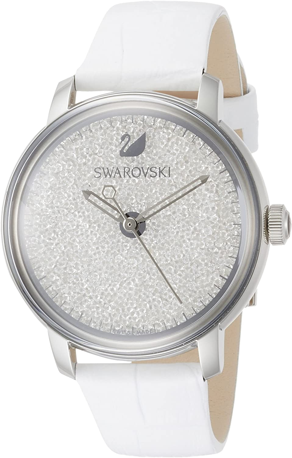 Swarovski Crystalline Hours Silver Dial White Leather Strap Watch for Women - 5295383 Watches Swarovski   