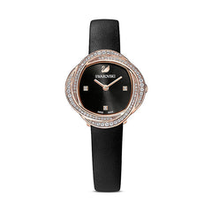 Swarovski Crystal Flower Black Dial Black Leather Strap Watch for Women - 5552421 Watches Swarovski   