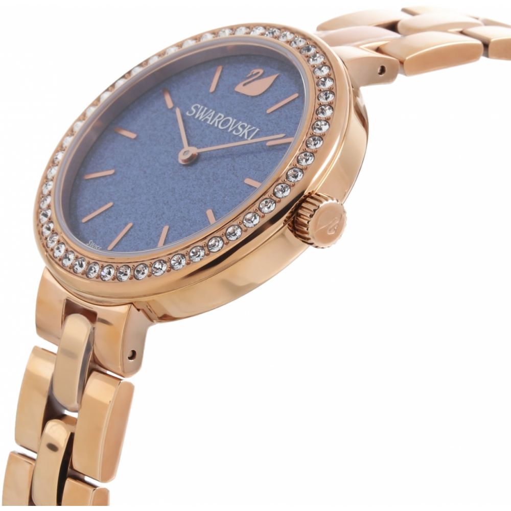 Swarovski Daytime Glittering Blue Dial Rose Gold Steel Strap Watch for Women - 5182277 Watches Swarovski   