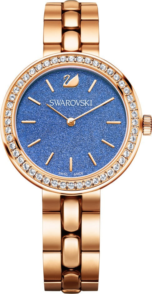 Swarovski Daytime Glittering Blue Dial Rose Gold Steel Strap Watch for Women - 5182277 Watches Swarovski   