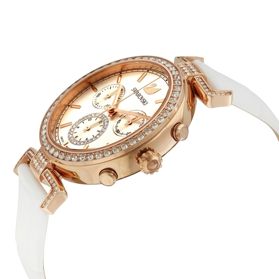 Swarovski Era Journey Silver Dial White Leather Strap Watch for Women - 5295369 Watches Swarovski   