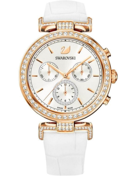 Swarovski Era Journey Silver Dial White Leather Strap Watch for Women - 5295369 Watches Swarovski   