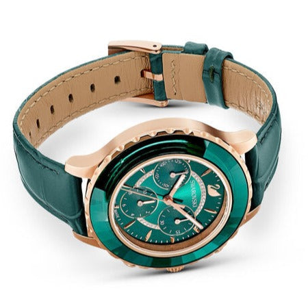 Swarovski Octea Lux Chrono Emerald Green Dial Green Leather Strap Watch for Women - 5452498 Watches Swarovski   