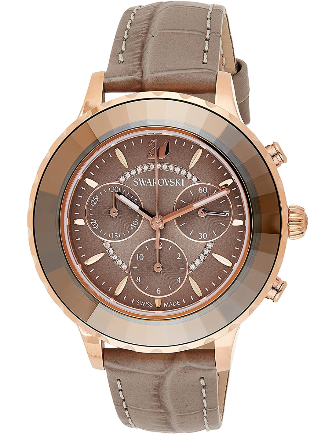 Swarovski Octea Lux Chrono Grey Dial Grey Leather Strap Watch for Women - 5452495 Watches Swarovski   