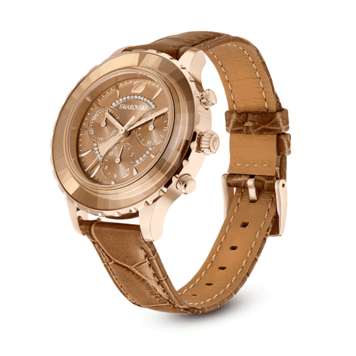 Swarovski Octea Lux Chrono Brown Gold Dial Brown Leather Strap Watch for Women - 5632260 Watches Swarovski   