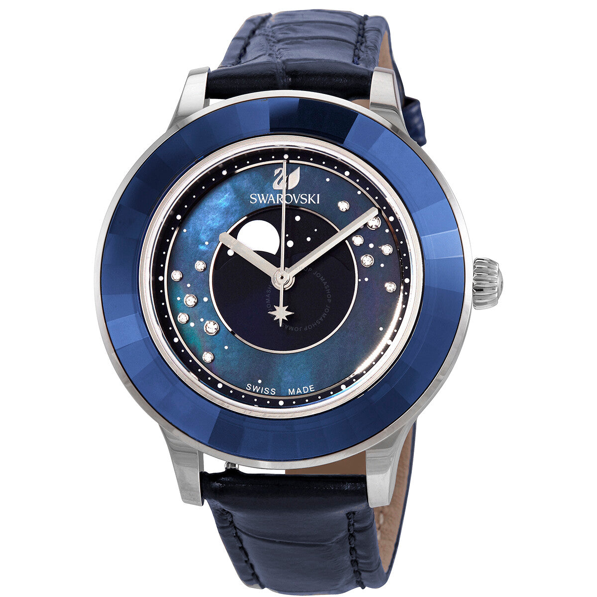 Swarovski Octea Lux Moon Crystal Blue Dial Blue Leather Strap Watch for Women - 5516305 Watches Swarovski   