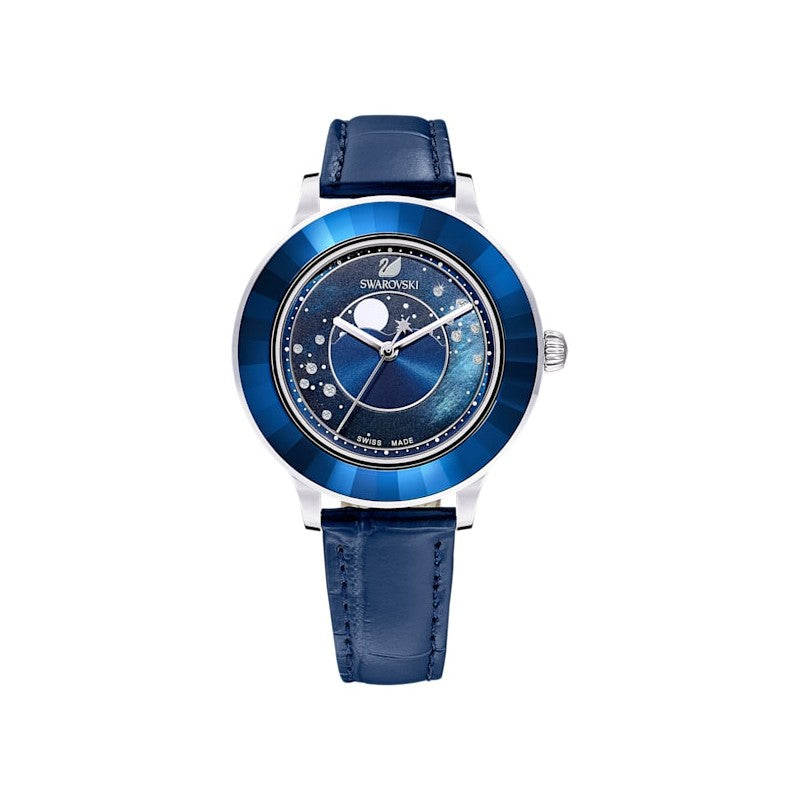 Swarovski Octea Lux Moon Crystal Blue Dial Blue Leather Strap Watch for Women - 5516305 Watches Swarovski   