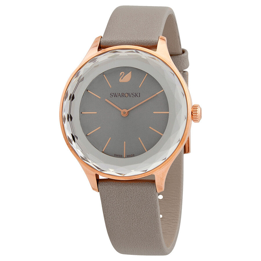 Swarovski Octea Nova Grey Dial Grey Leather Strap Watch for Women - 5295326 Watches Swarovski   
