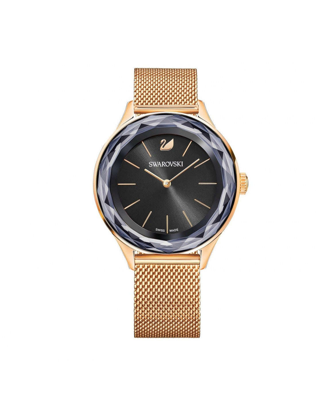 Swarovski Octea Nova Black Dial Rose Gold Mesh Bracelet Watch for Women - 5430424 Watches Swarovski   