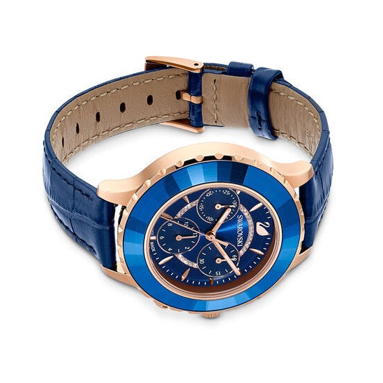 Swarovski Octea Lux Chrono Blue Dial Blue Leather Strap Watch for Women - 5563480 Watches Swarovski   
