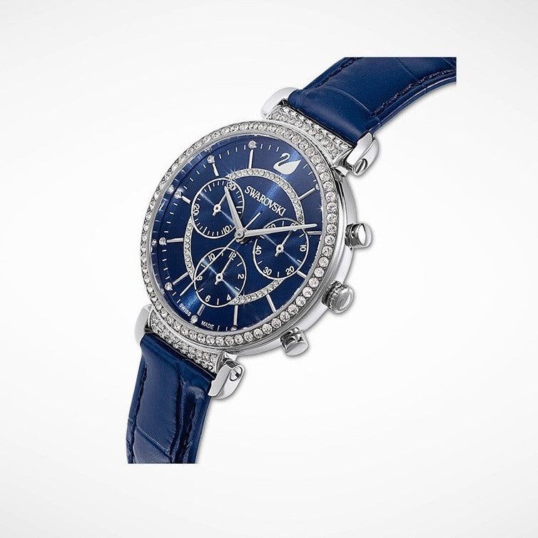 Swarovski Passage Chrono Crystal Blue Dial Blue Leather Strap Watch for Women - 5580342 Watches Swarovski   