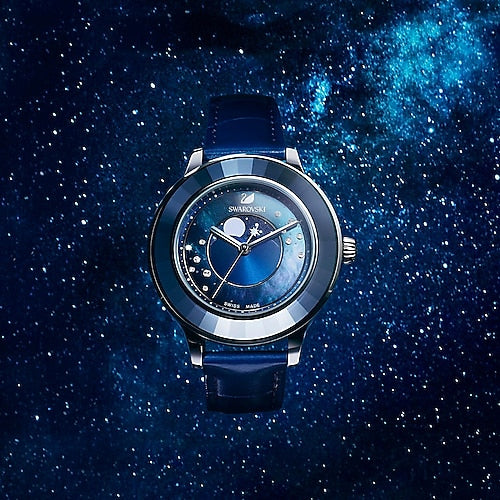 Swarovski Octea Lux Moon Crystal Blue Dial Blue Leather Strap Watch for Women - 5516305 Watches Swarovski   