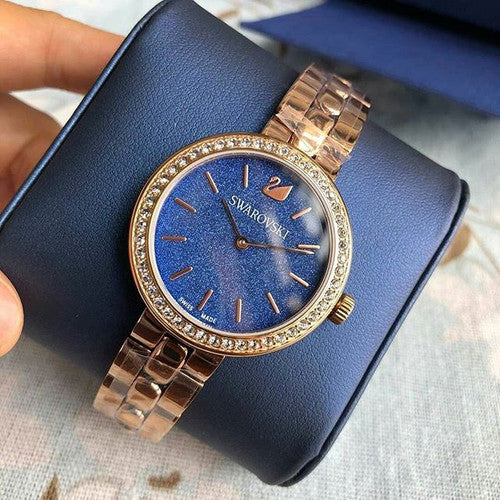 Swarovski Daytime Glittering Blue Dial Rose Gold Steel Strap Watch for Women - 5182277 Watches Swarovski   