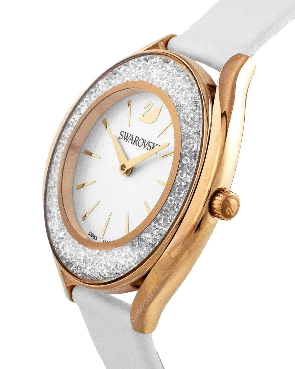 Swarovski Crystalline Aura Silver Dial White Leather Strap Watch for Women - 5519453 Watches Swarovski   