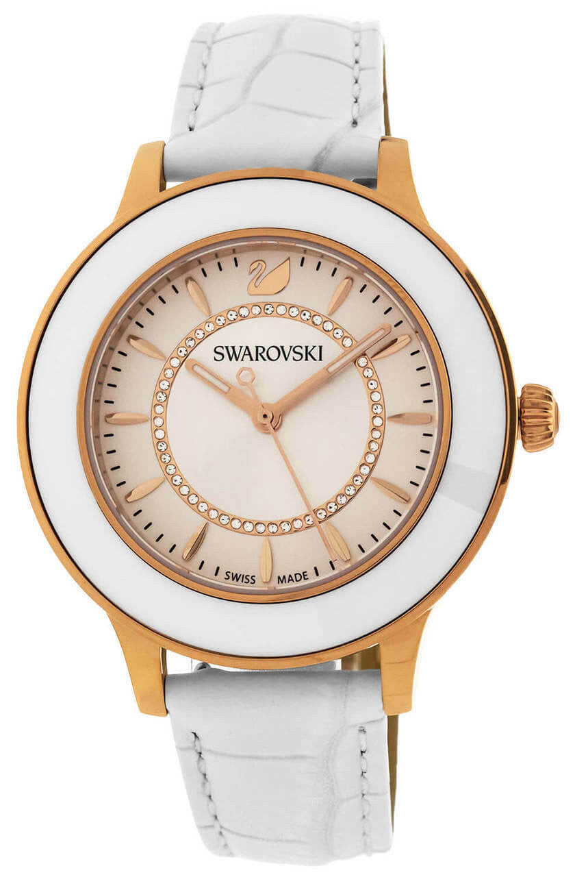 Swarovski Octea Lux White Dial White Leather Strap Watch for Women - 5414416 Watches Swarovski   