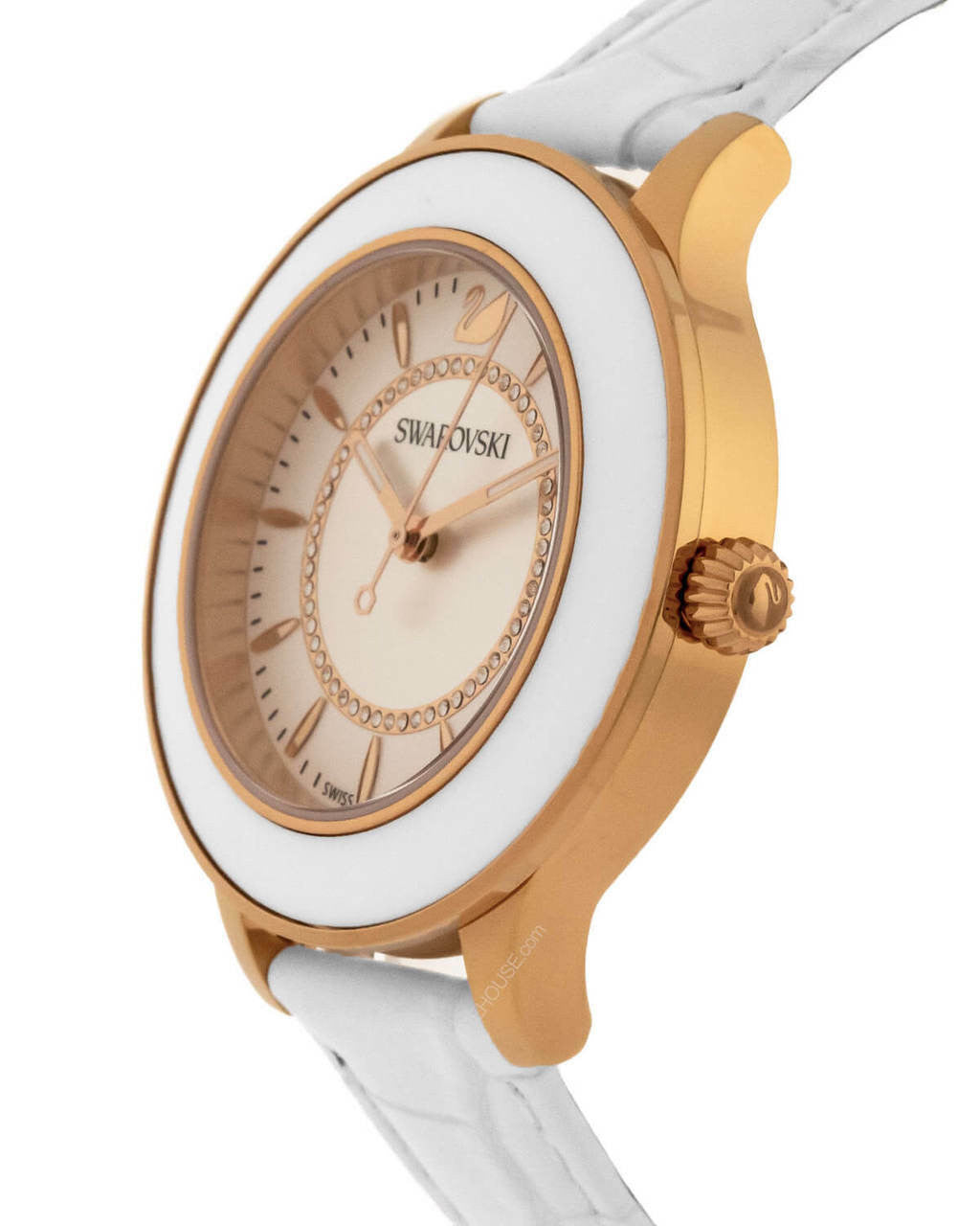 Swarovski Octea Lux White Dial White Leather Strap Watch for Women - 5414416 Watches Swarovski   