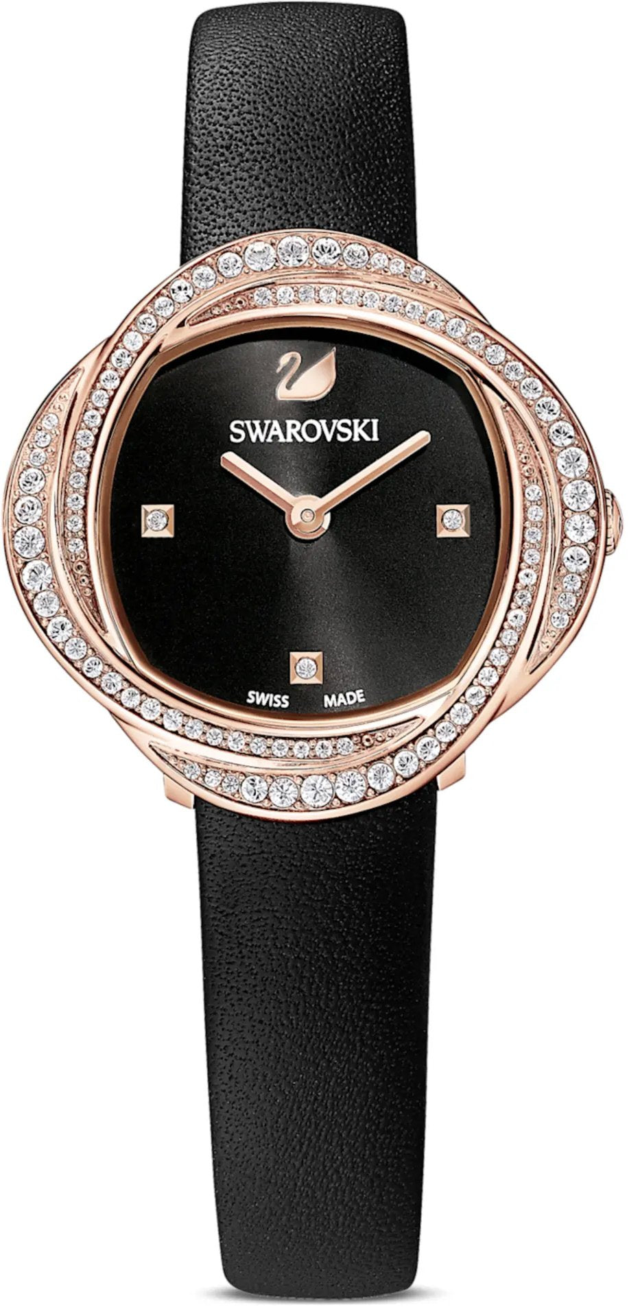 Swarovski Crystal Flower Black Dial Black Leather Strap Watch for Women - 5552421 Watches Swarovski   