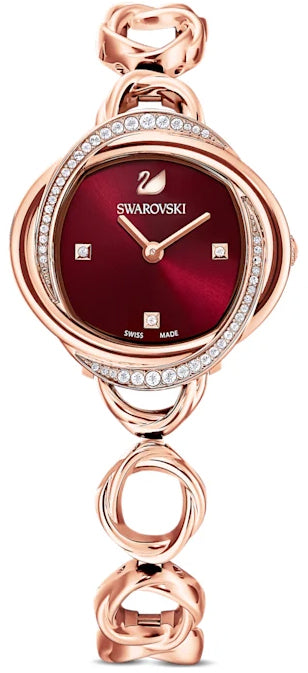 Swarovski Crystal Flower Red Dial Rose Gold Steel Strap Watch for Women - 5552783 Watches Swarovski   