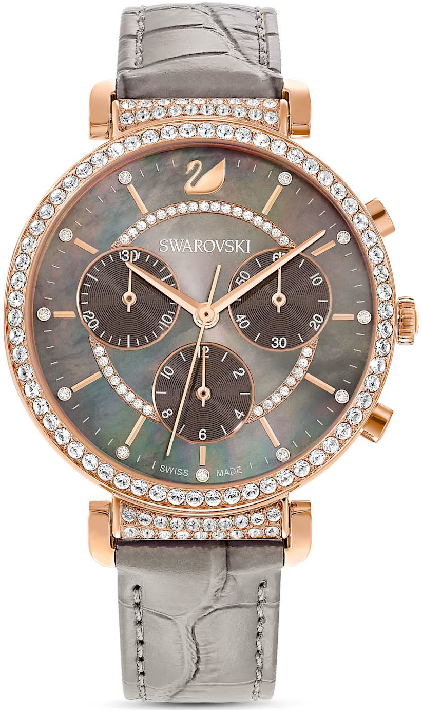 Swarovski Passage Chrono Grey Dial Grey Leather Strap Watch for Women - 5580348 Watches Swarovski   