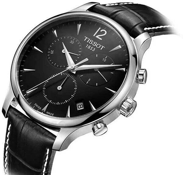 Tissot T Classic Tradition Black Dial Black Leather Strap Watch For Men - T063.617.16.057.00 Watches Tissot   