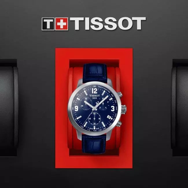 Tissot PRC 200 Chronograph Blue Dial Blue Leather Strap Watch For Men - T055.417.16.047.00 Watches Tissot   