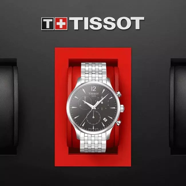 Tissot T Classic Tradition Chronograph Black Dial Silver Mesh Bracelet Watch For Men - T063.617.11.067.00 Watches Tissot   