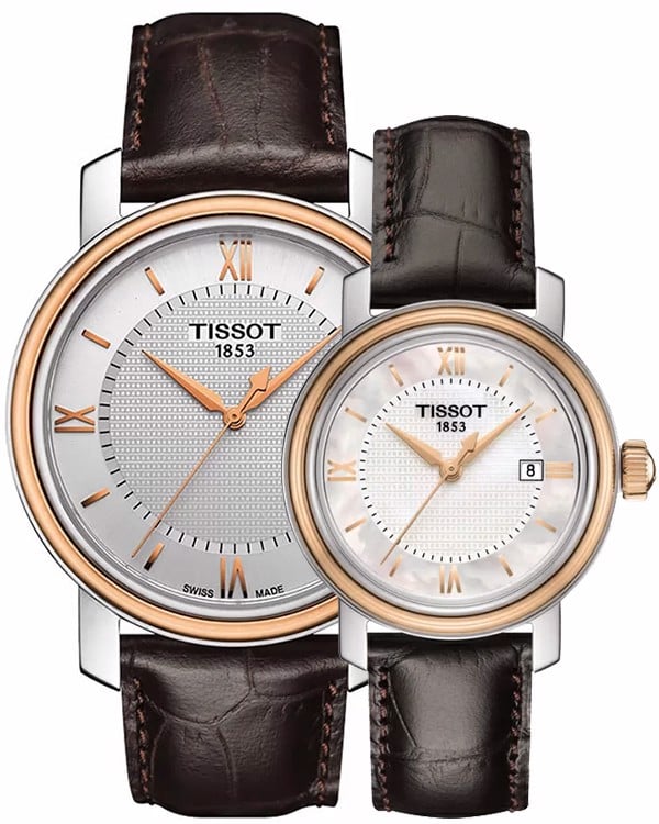 Tissot Bridgeport Lady Silver Dial Brown Leather Strap Watch For Women - T097.010.26.118.00 Watches Tissot   