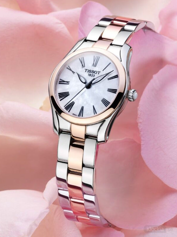 Tissot T Wave Mother of Pearl Dial Two Tone Stainless Steel Strap Watch For Women - T112.210.22.113.01 Watches Tissot   