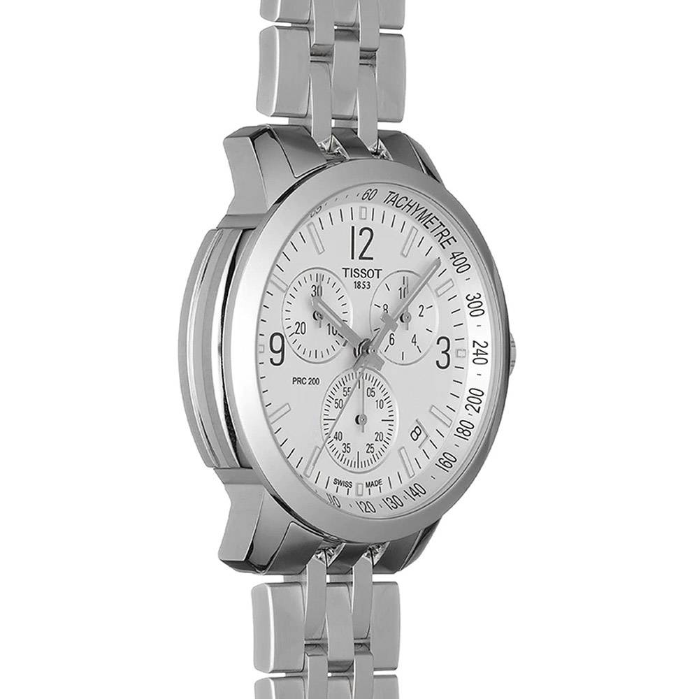 Tissot T Sport PRC 200 Chronograph White Dial Silver Steel Strap Watch For Men - T114.417.11.037.00 Watches Tissot   