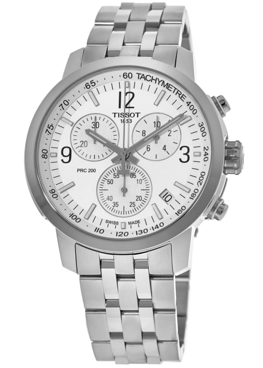 Tissot T Sport PRC 200 Chronograph White Dial Silver Steel Strap Watch For Men - T114.417.11.037.00 Watches Tissot   