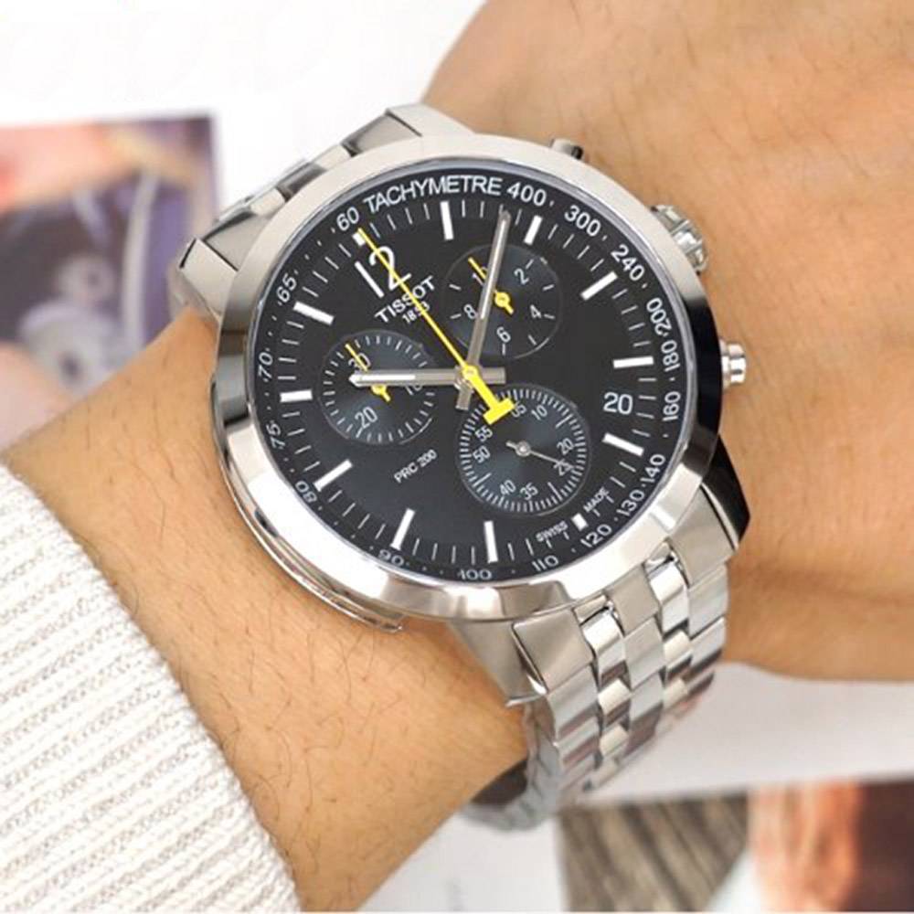 Tissot PRC 200 Chronograph Black Dial Silver Stainless Steel Watch For Men - T114.417.11.057.00 Watches Tissot   