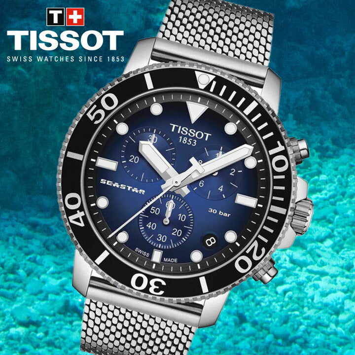 Tissot Seaster 1000 Chronograph Blue Dial Silver Mesh Bracelet Watch For Men - T120.417.11.041.02 Watches Tissot   