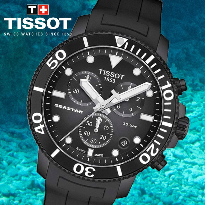 Tissot Seaster 1000 Chronograph Black Dial Black Silicone Strap Watch For Men - T120.417.37.051.02 Watches Tissot   