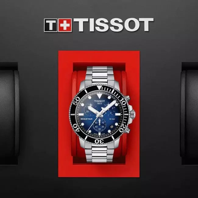 Tissot Seaster 1000 Chronograph Driver Blue Dial Silver Mesh Bracelet Watch For Men - T120.417.11.041.01 Watches Tissot   