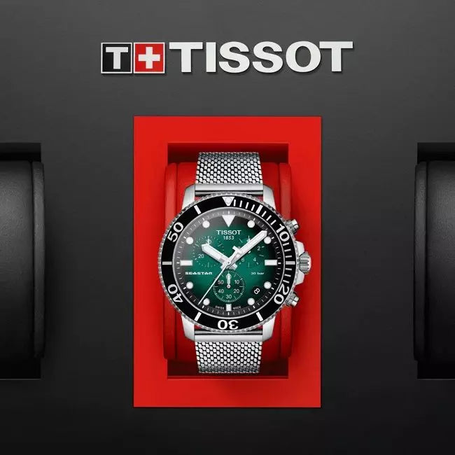 Tissot Seaster 1000 Chronograph Green Dial Silver Mesh Bracelet Watch For Men - T120.417.11.091.00 Watches Tissot   