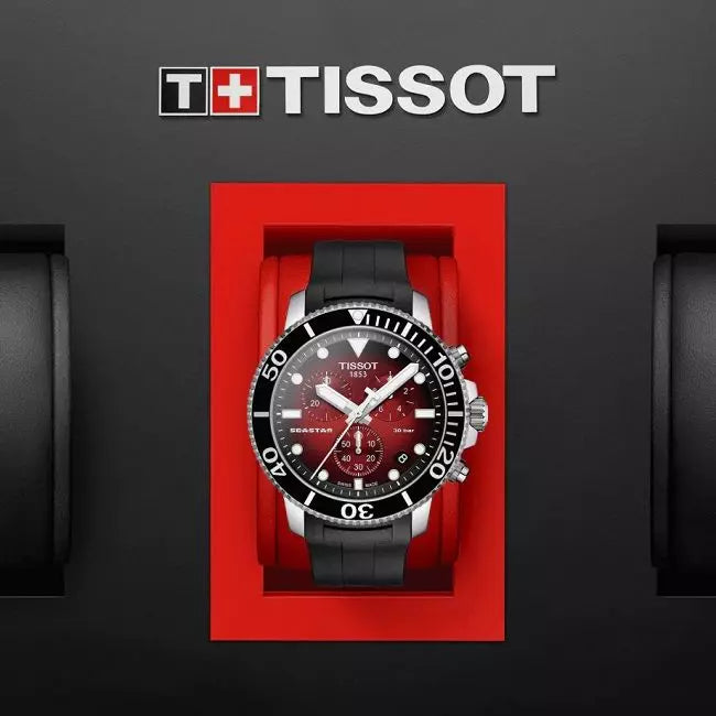 Tissot Seaster 1000 Red Dial Black Rubber Strap Chronograph Watch For Men - T120.417.17.421.00 Watches Tissot   