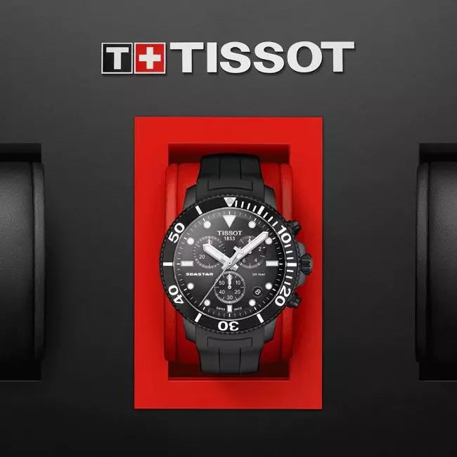 Tissot Seaster 1000 Chronograph Black Dial Black Silicone Strap Watch For Men - T120.417.37.051.02 Watches Tissot   