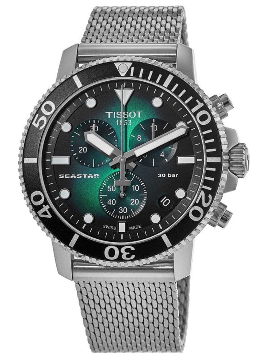 Tissot Seaster 1000 Chronograph Green Dial Silver Mesh Bracelet Watch For Men - T120.417.11.091.00 Watches Tissot   