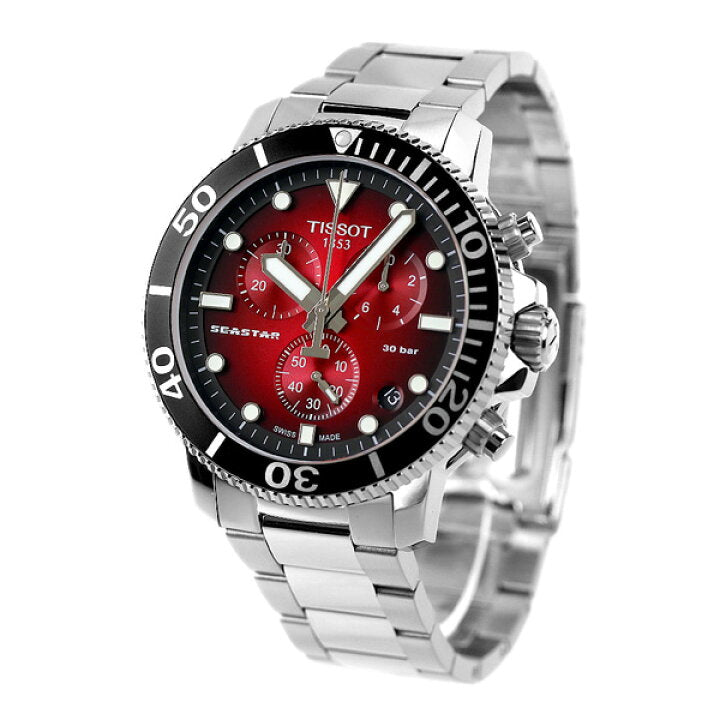 Tissot Seaster 1000 Chronograph Red Dial Silver Steel Strap Watch For Men - T120.417.11.421.00 Watches Tissot   