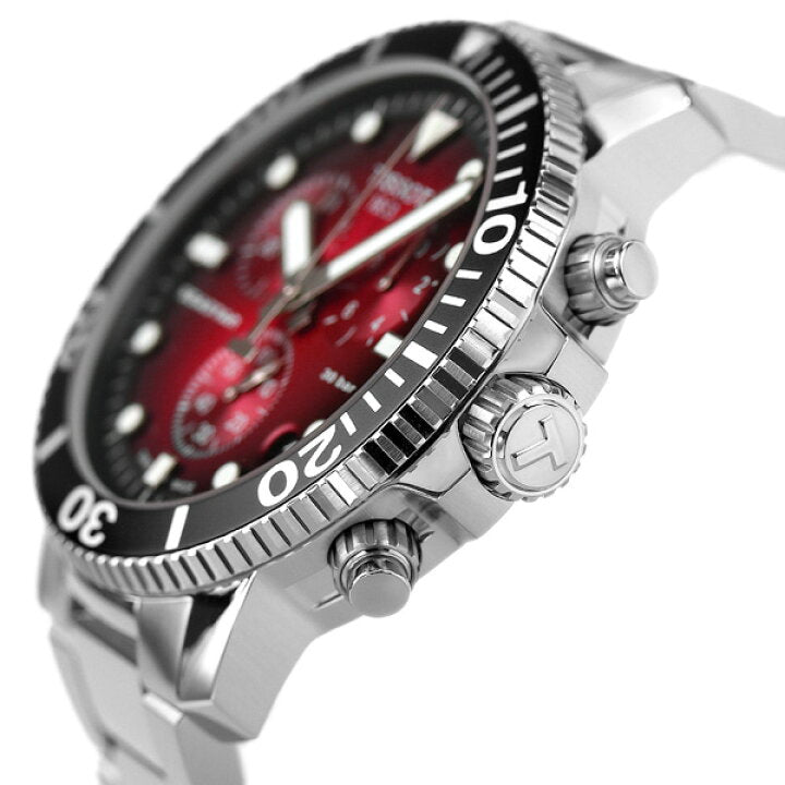 Tissot Seaster 1000 Chronograph Red Dial Silver Steel Strap Watch For Men - T120.417.11.421.00 Watches Tissot   