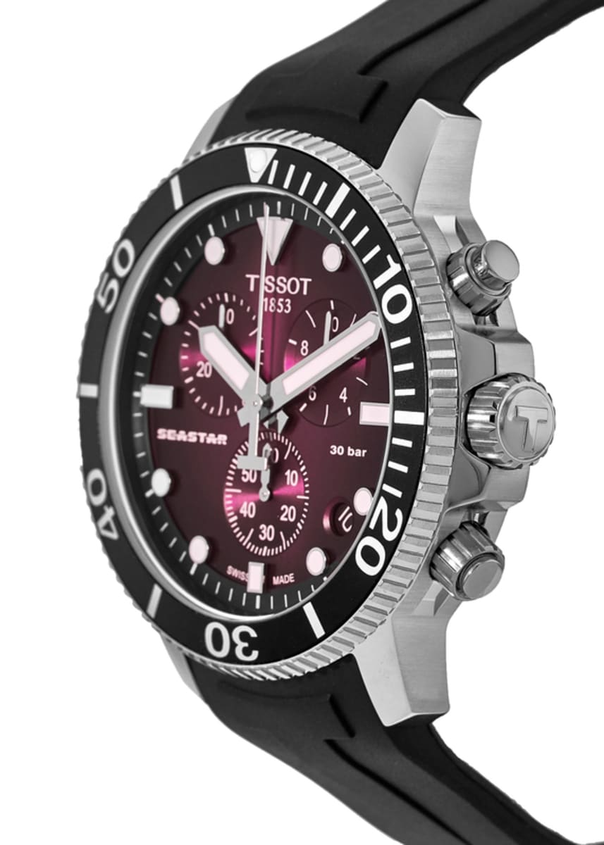 Tissot Seaster 1000 Red Dial Black Rubber Strap Chronograph Watch For Men - T120.417.17.421.00 Watches Tissot   