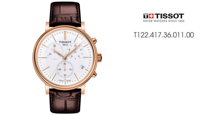 Tissot Carson Chronograph Premium White Dial Brown Leather Strap Watch For Men - T122.417.36.011.00 Watches Tissot   