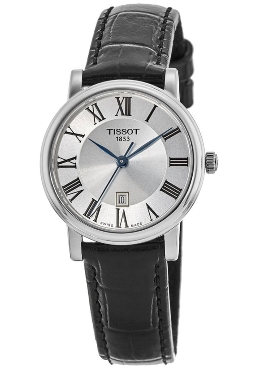 Tissot Carson Premium Lady Silver Dial Black Leather Strap Watch For Women - T122.210.16.033.00 Watches Tissot   